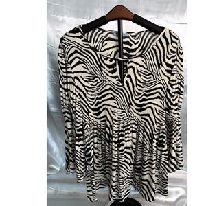 Floral & Ivy Zebra Print Boho Peasant Blouse Flowy Bell Sleeve Womens M